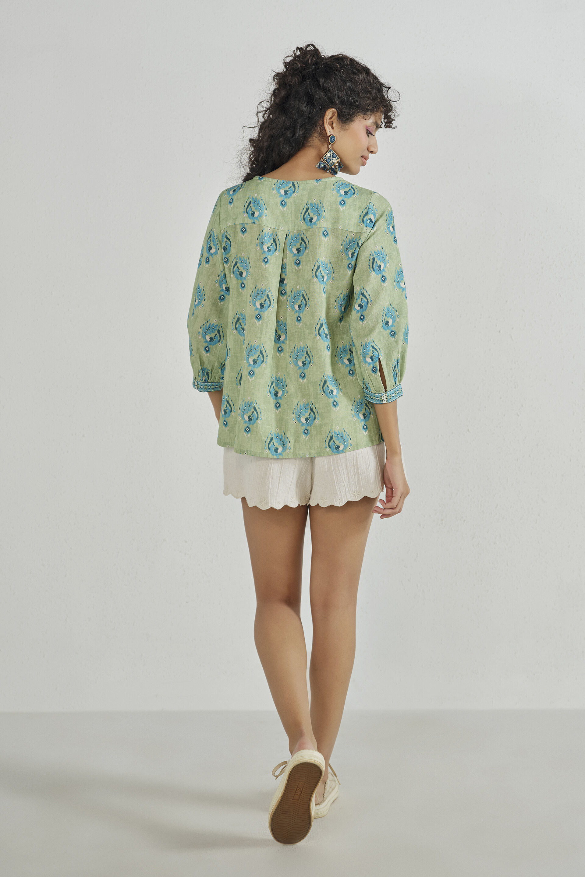 Purvi Printed Sage Top, Green, image 4